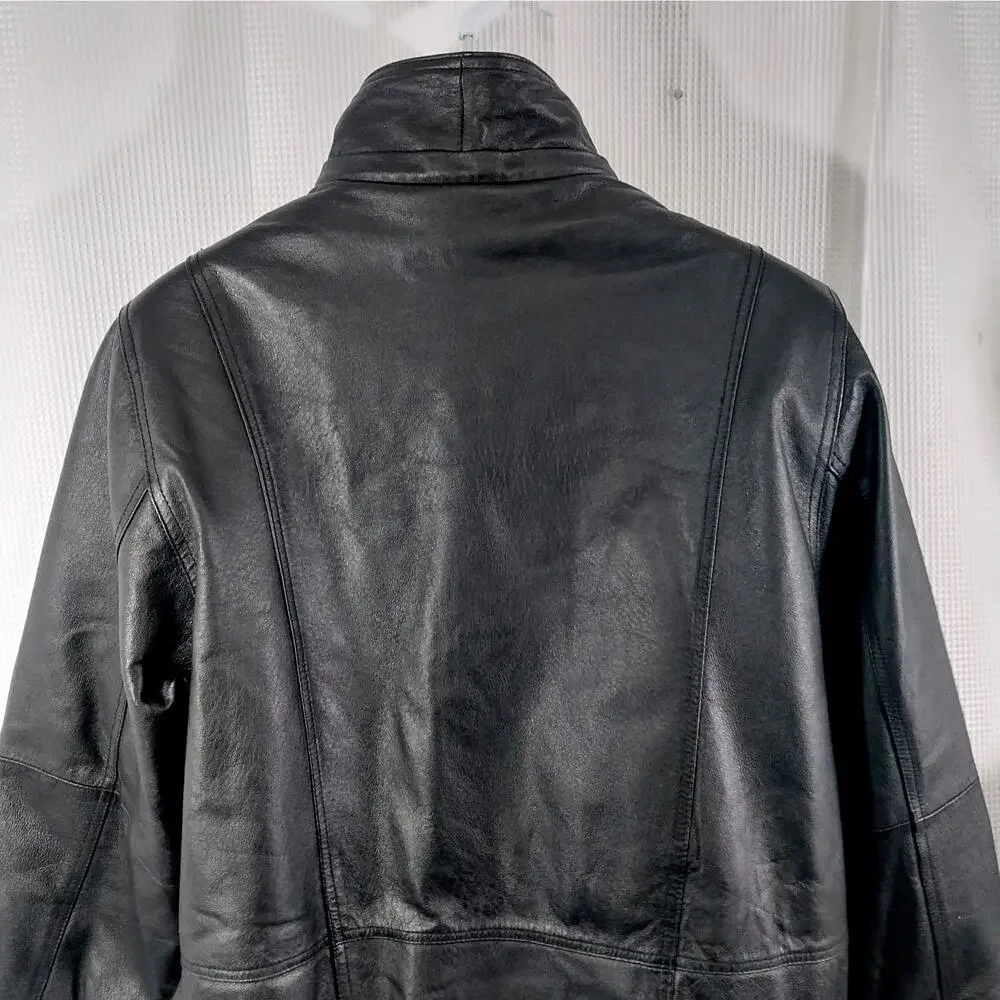 CROFT & BARROW! LUXE BLACK GENUINE LEATHER THERMAL LINED COAT, JACKET! SZ M